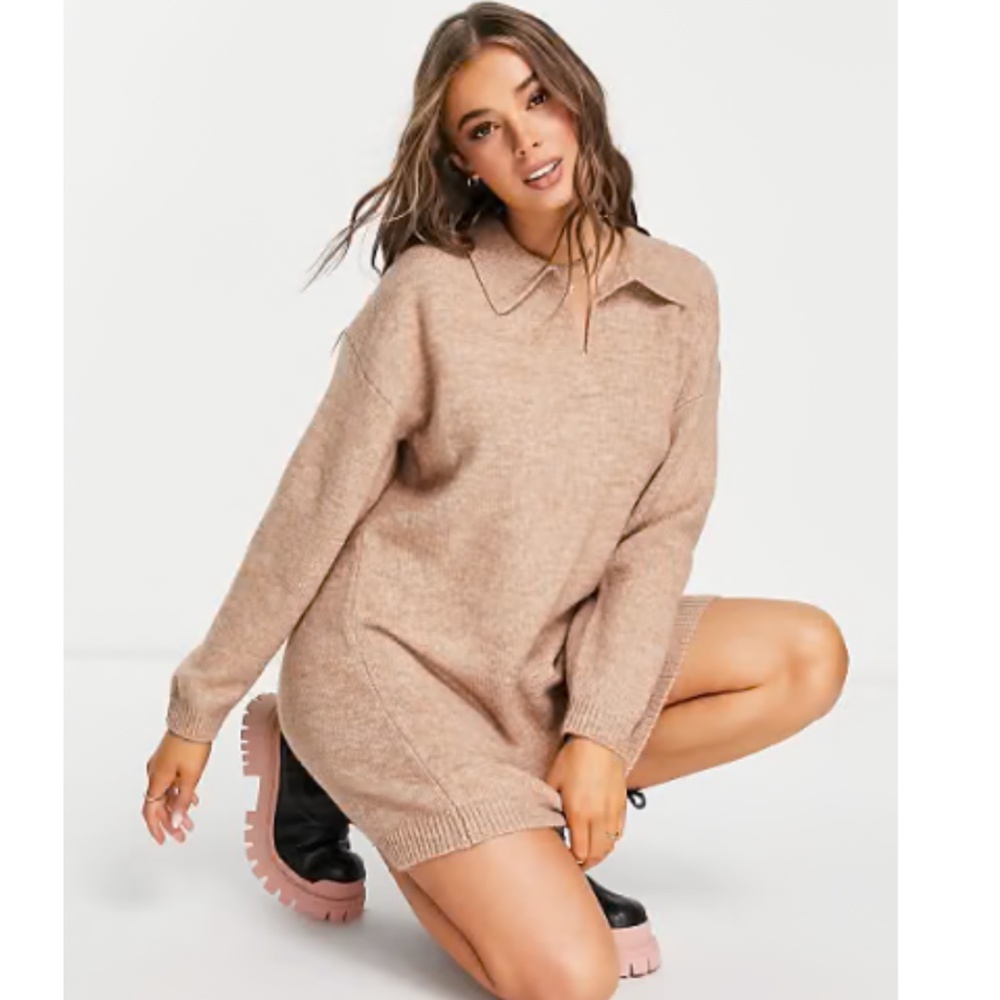 ASOS DESIGN knitted mini dress with open collar (size M)